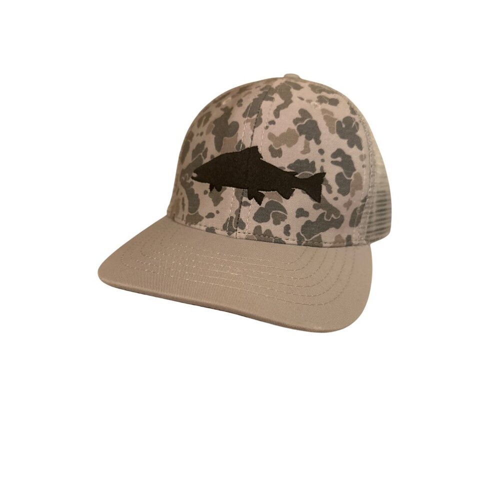 Fish Explore Conserve Grey Camo Trucker Hat With Black Fish Logo‎ Adjustable
